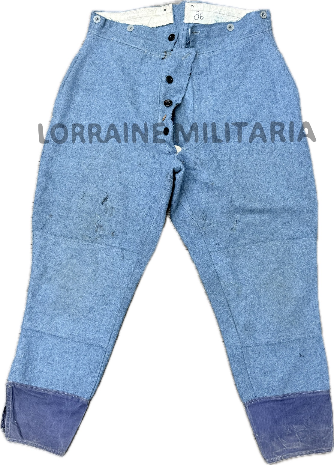 militaria : PANTALON CULOTTE TROUPE INFANTERIE BLEU HORIZON RENFORTS GENOUX