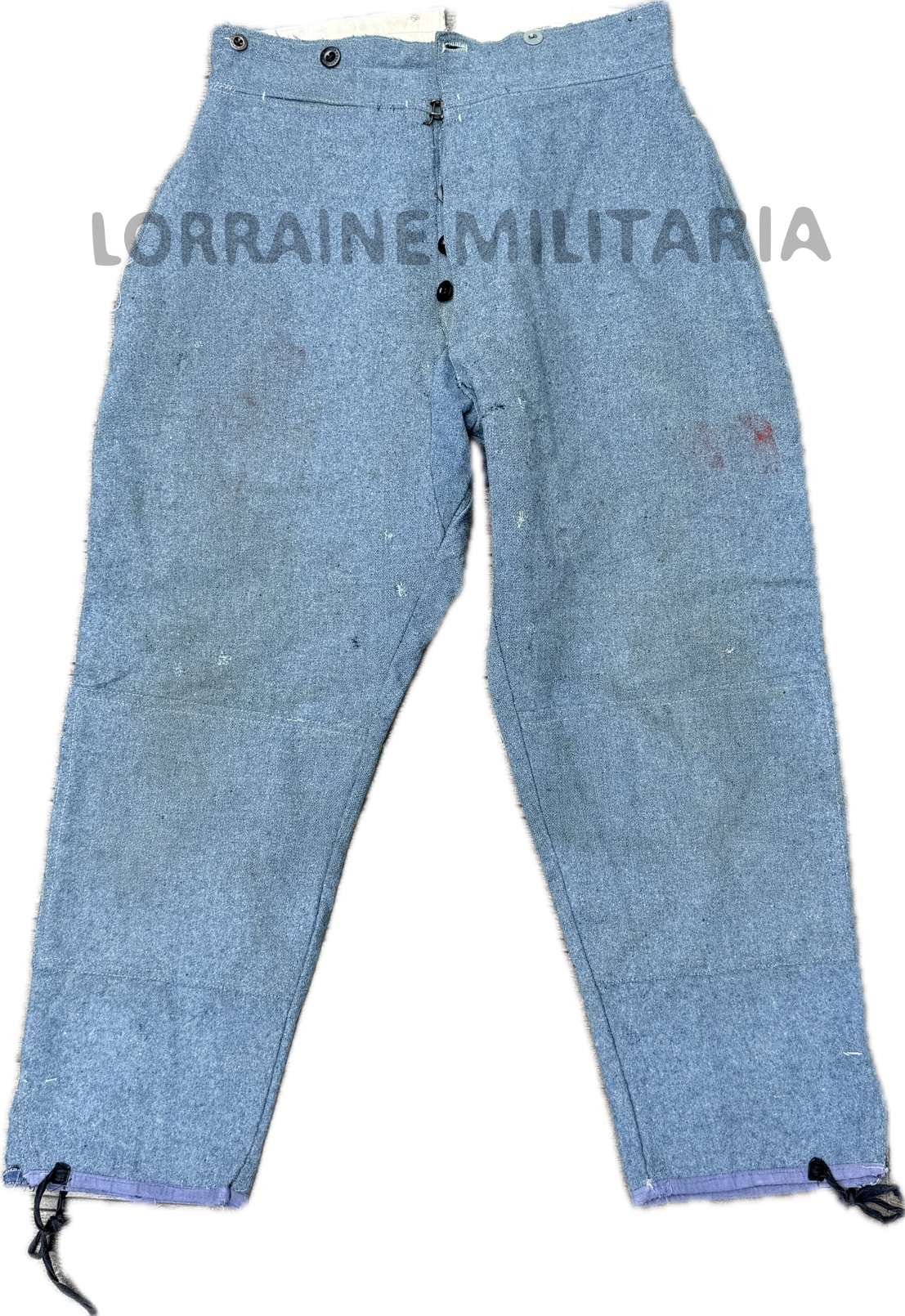 militaria : PANTALON CULOTTE TROUPE INFANTERIE BLEU HORIZON RENFORTS GENOUX DATE 1918