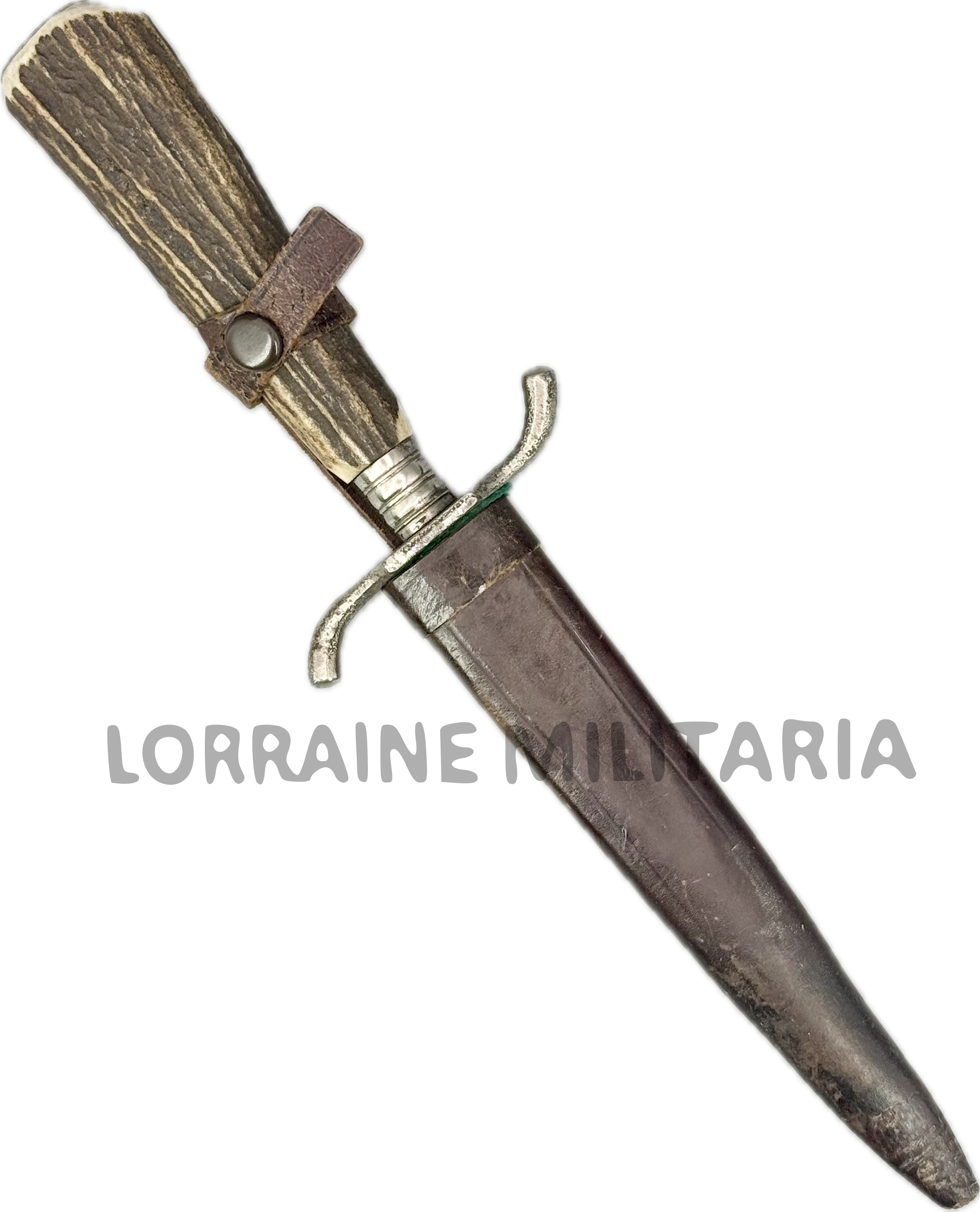 militaria : COUTEAU DE COMBAT ALLEMAND MANCHE CORNE COMPLET