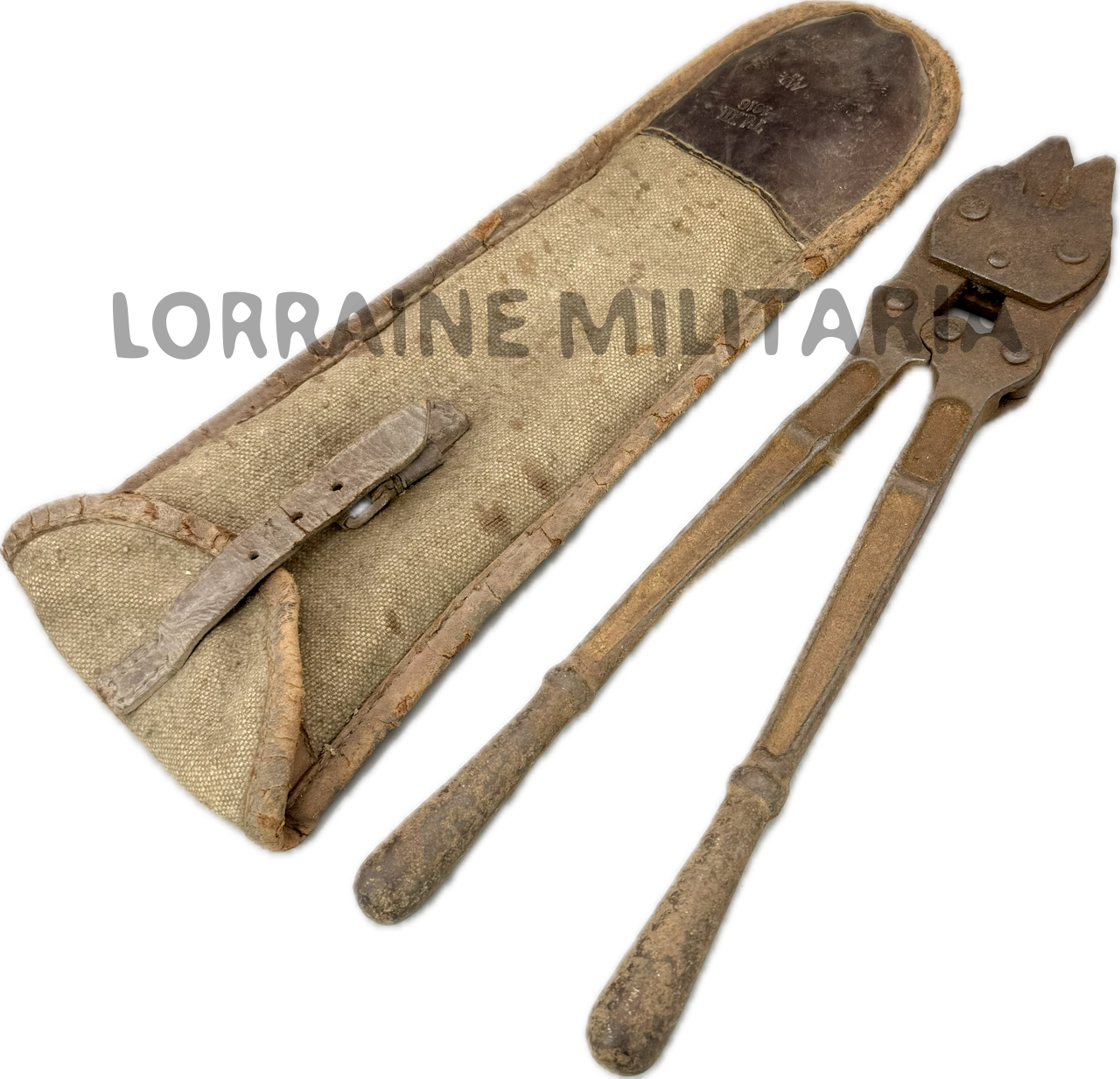 militaria : CISAILLE ALLEMANDE COUPE-BARBELÉ AVEC ETUI TD XII DATÉE 1916