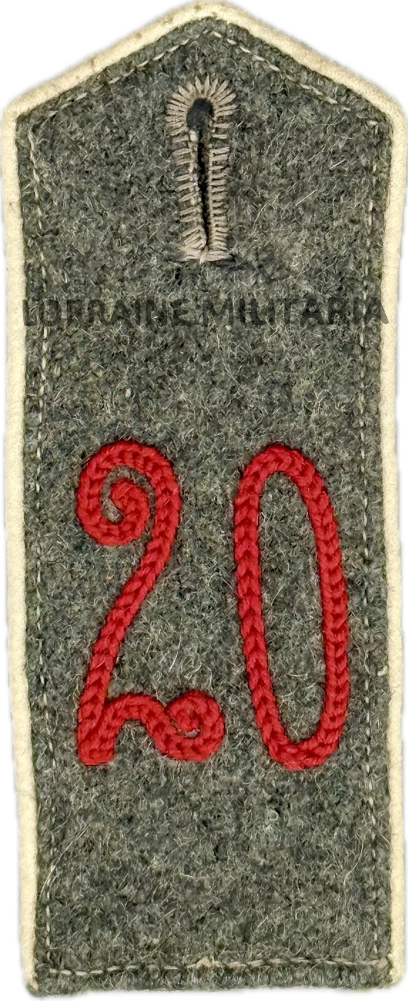 militaria : PATTE D'EPAULE MODELE 1915 DE BLUSE DU 20 IÈME REGIMENT D'INFANTERIE