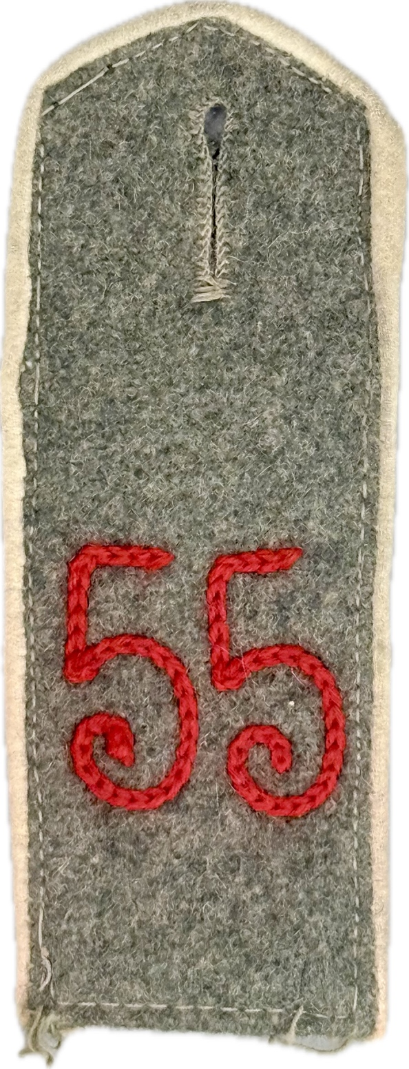 militaria : PATTE D'EPAULE MODELE 1915 DE BLUSE DU 55 IÈME REGIMENT D'INFANTERIE