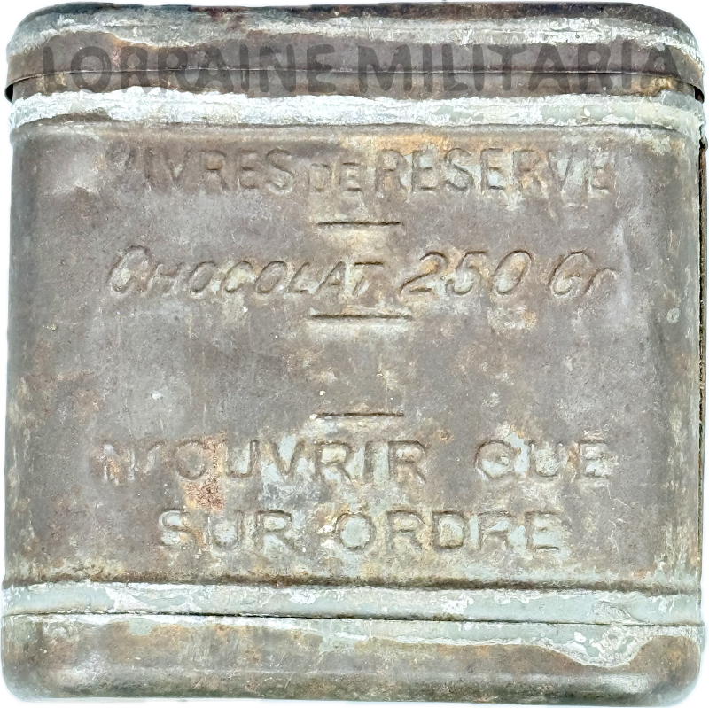 militaria : BOITE EN TOLE FRANÇAISE POUR VIVRES DE RESERVE CHOCOLAT