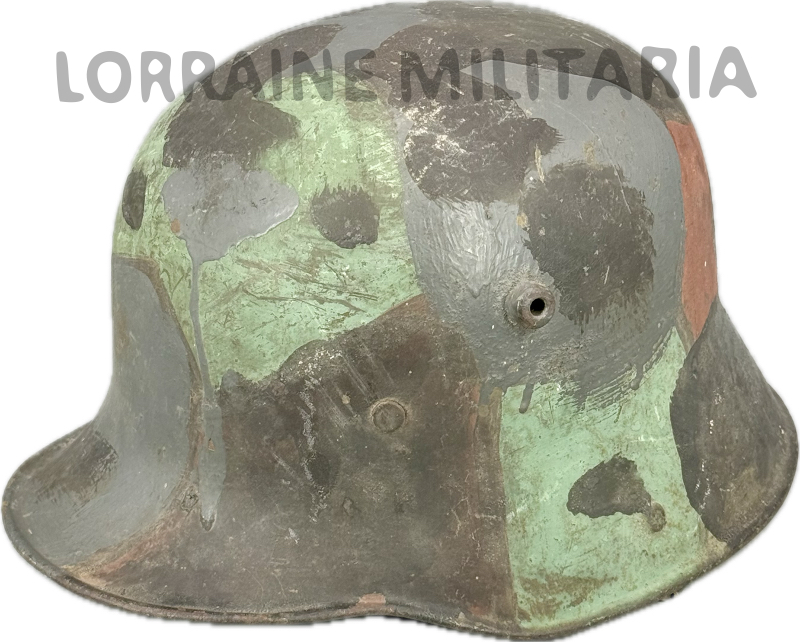 militaria : CASQUE D'ACIER STAHLHELM MLE 1916 1er TYPE COMPLET CAMOUFLÉ