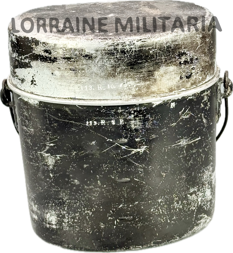 militaria : GAMELLE ALLEMANDE TROUPE ALUMINIUM PEINT NOIR DU 113 ÈME REGIMENT D'INFANTERIE