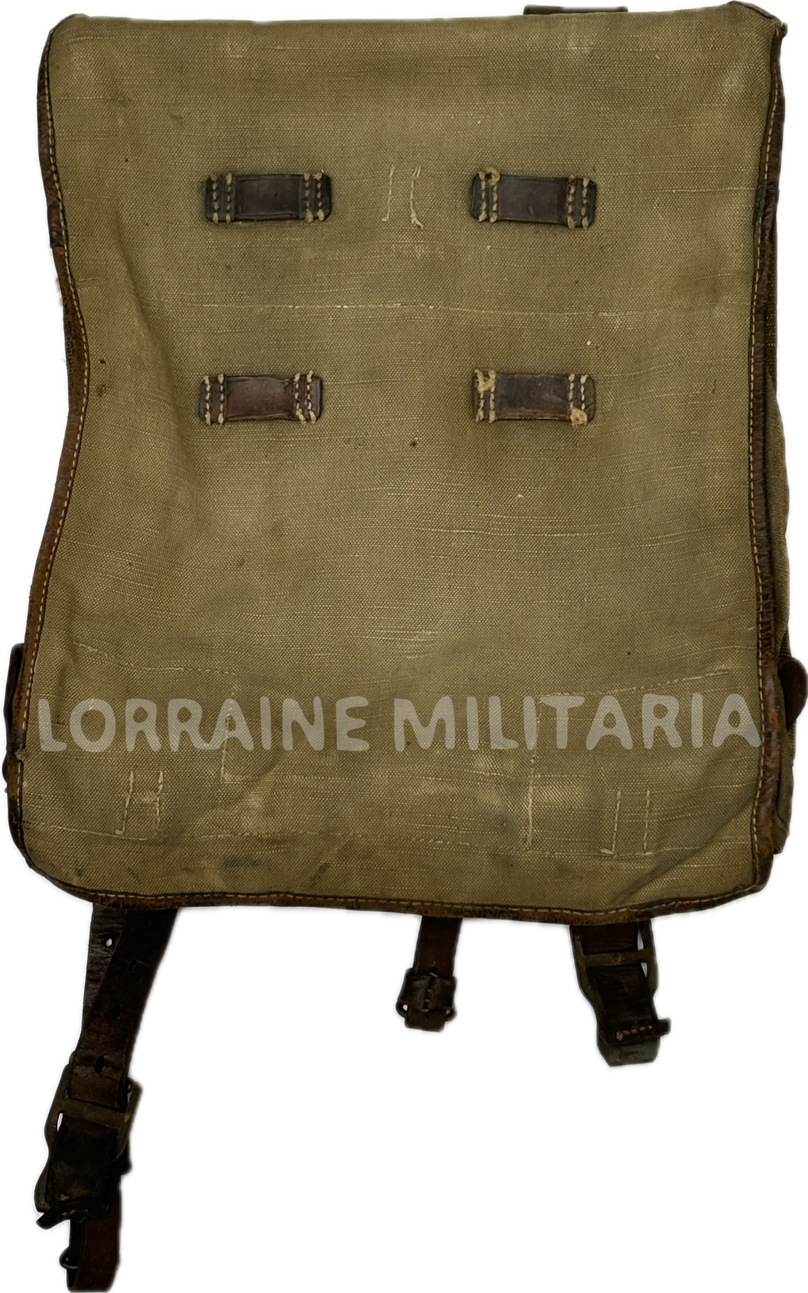 militaria : SAC A DOS TORNISTER HESSE 1918 TOILE ET POIL DE VACHE