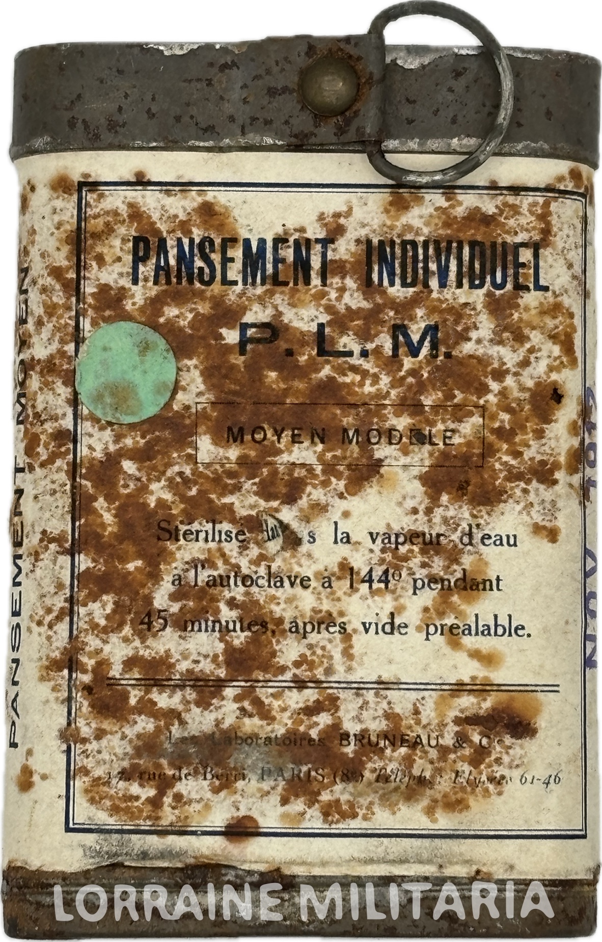 militaria : PANSEMENT INDIVIDUEL MOYEN BOITE TÔLE DATE 1917