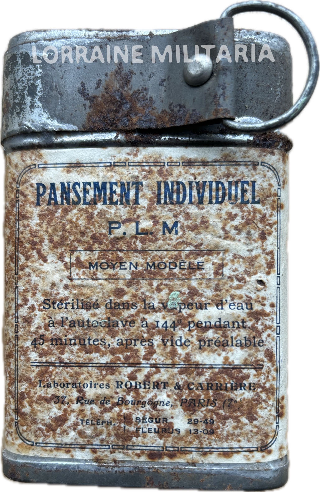 militaria : PANSEMENT INDIVIDUEL MOYEN BOITE TÔLE DATE 1917