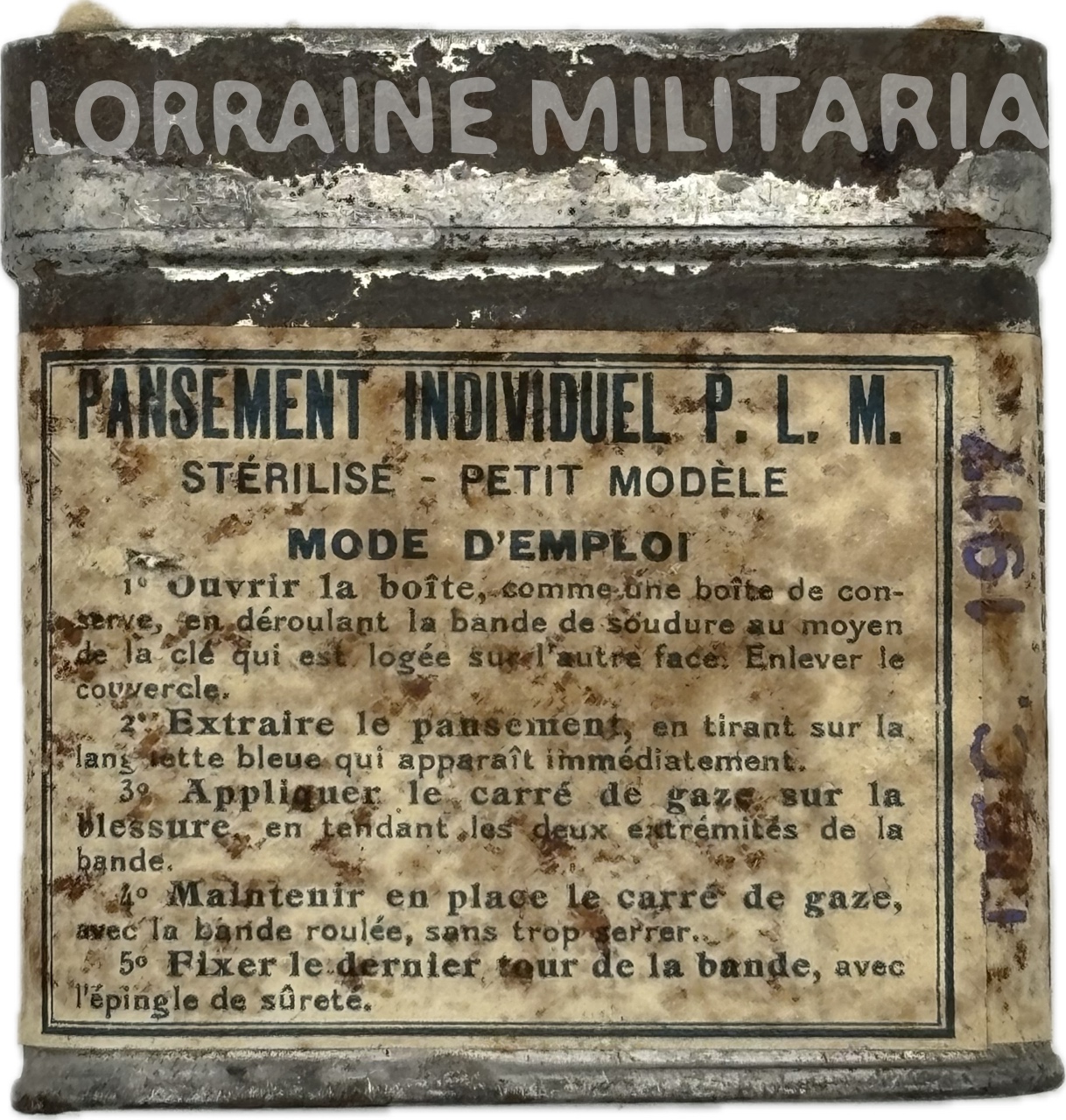 militaria : PANSEMENT INDIVIDUEL PETIT MODELE  BOITE TÔLE DATE 1917