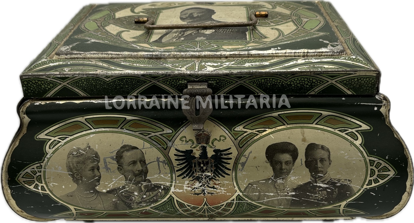 militaria : GRANDE BOITE TOLE A BISCUITS LITHOGRAPHIEE KAISER WILHELM II ET ROIS