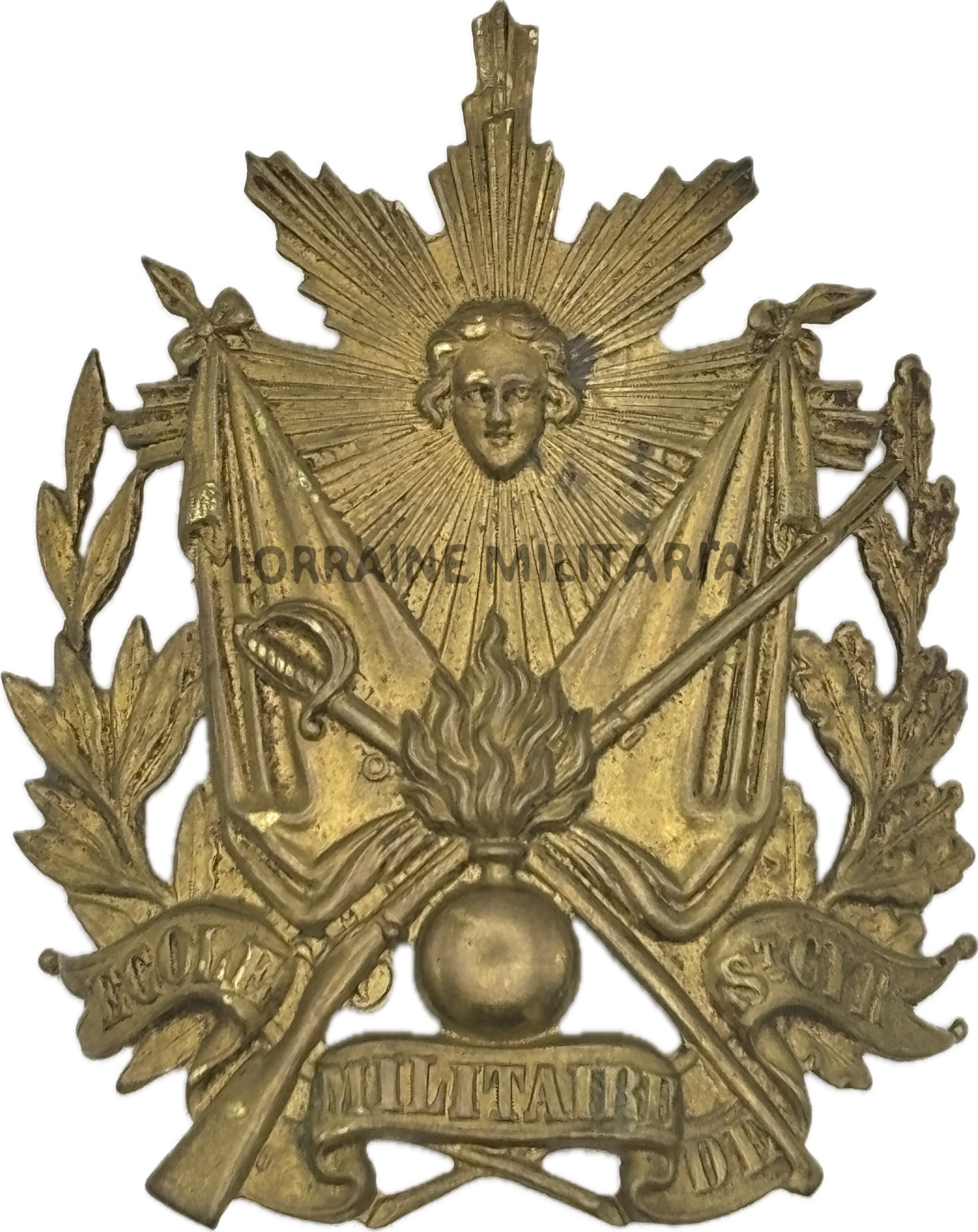 militaria : PLAQUE SHAKO ECOLE MILITAIRE DE SAINT-CYR ANCIEN MODELE 1872