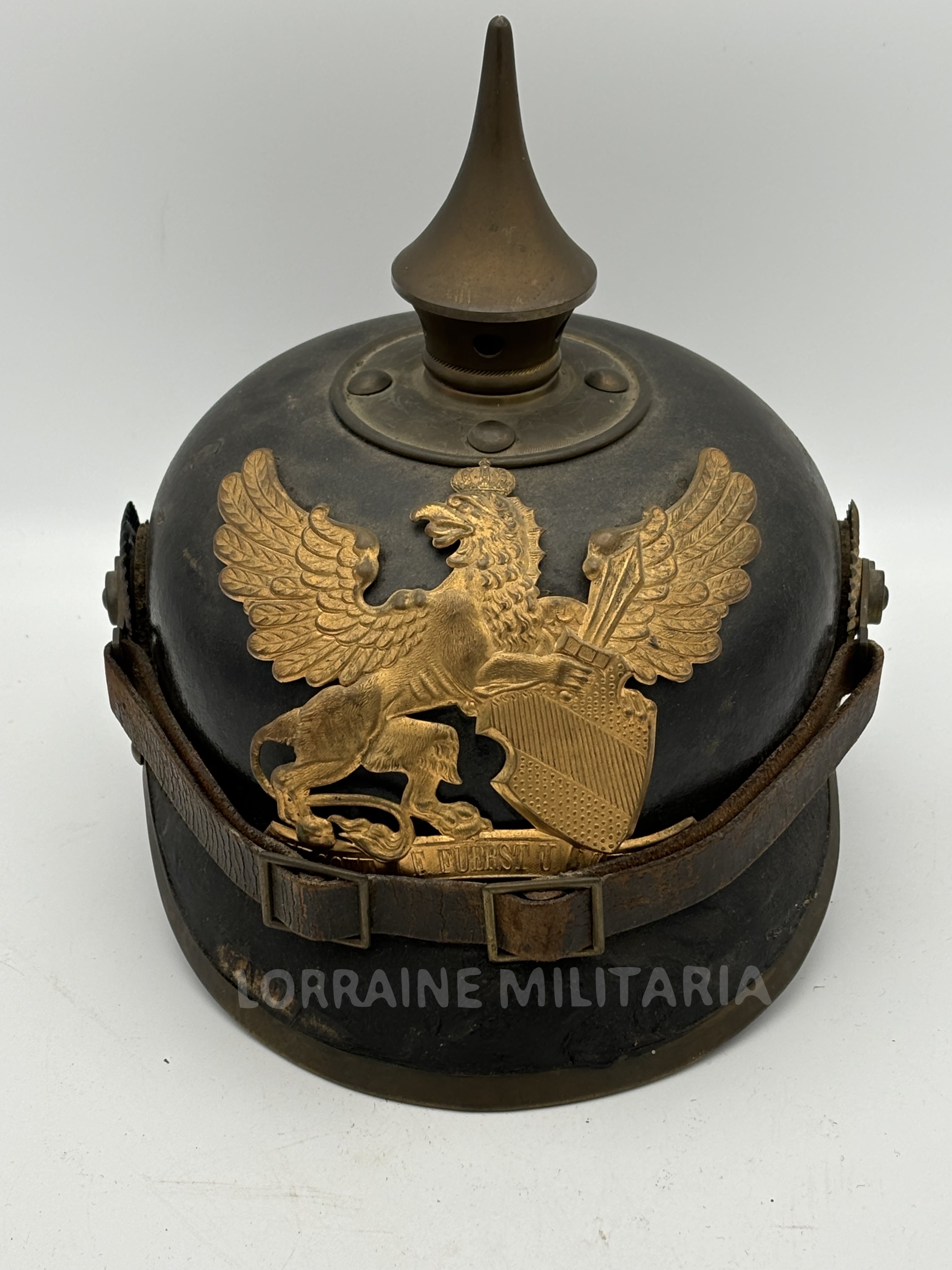 militaria : CASQUE A POINTE Mle 1895 BADOIS COMPLET JUS GRENIER