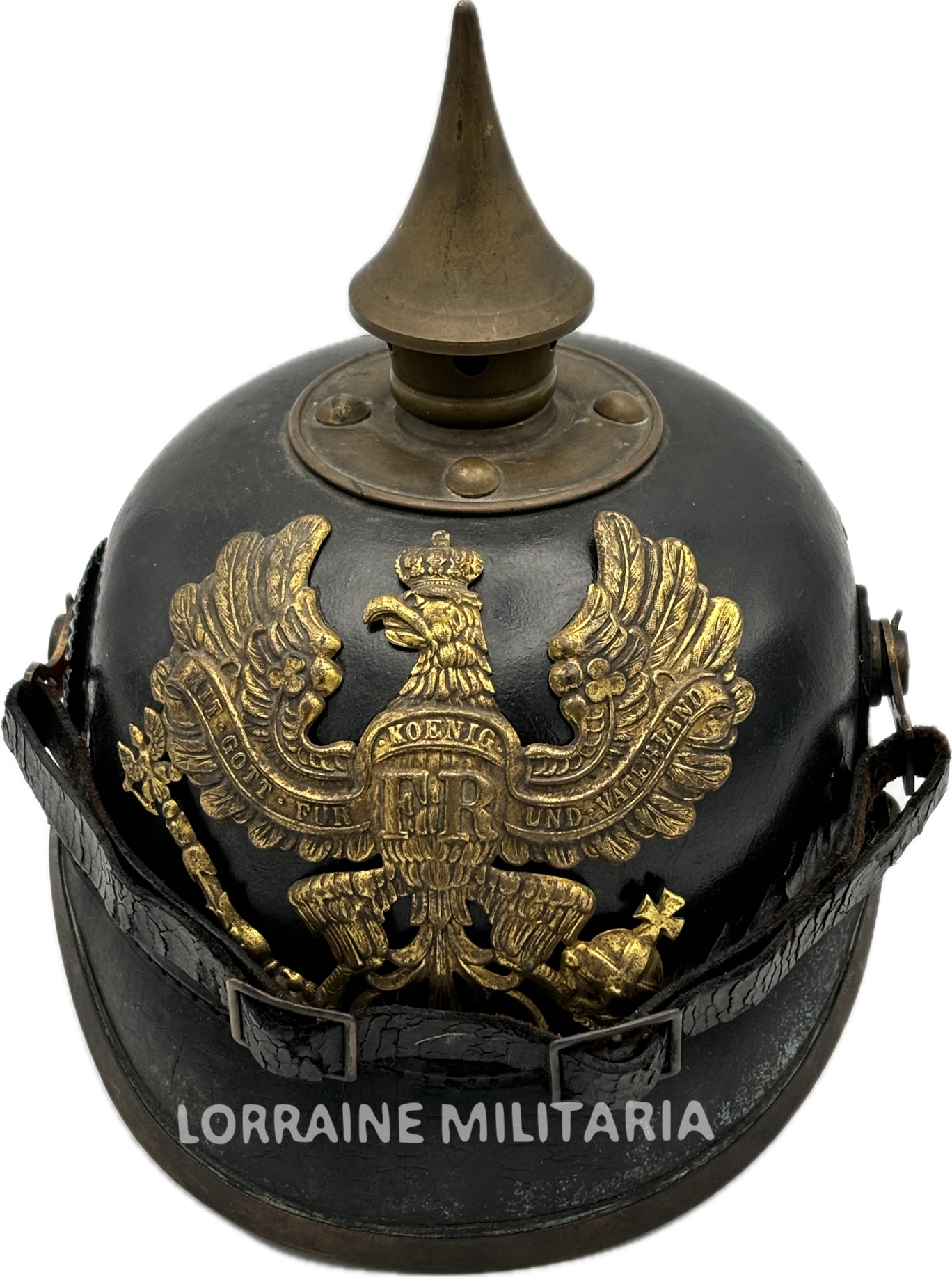 militaria : CASQUE A POINTE PRUSSIEN MODELE 1895 DU 166 REGIMENT D'INFANTERIE BITCHE