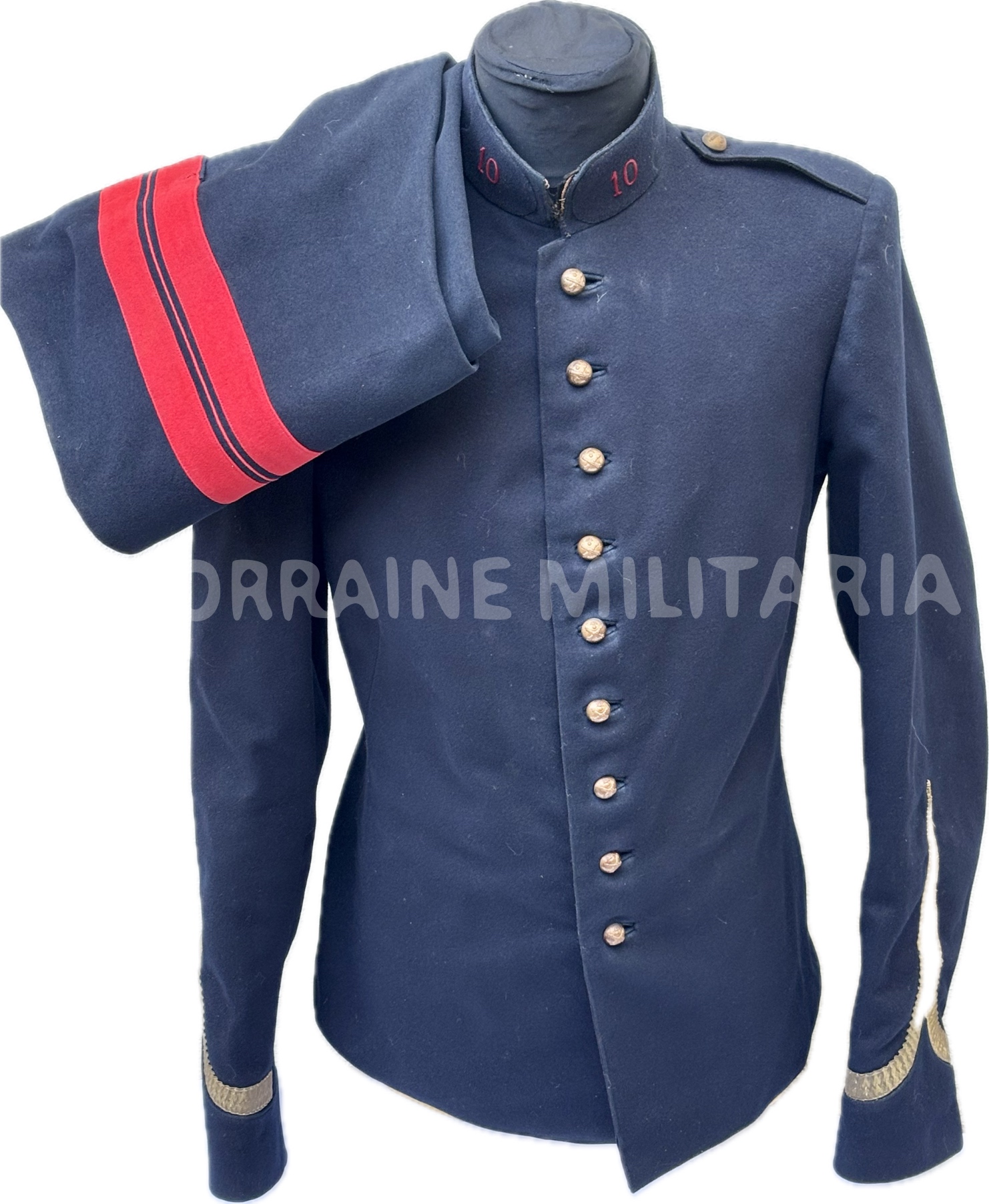 militaria : TENUE VESTE ET PANTALON TROUPE SERGENT 10 ÈME REGIMENT D'ARTILLERIE A PIED 1914