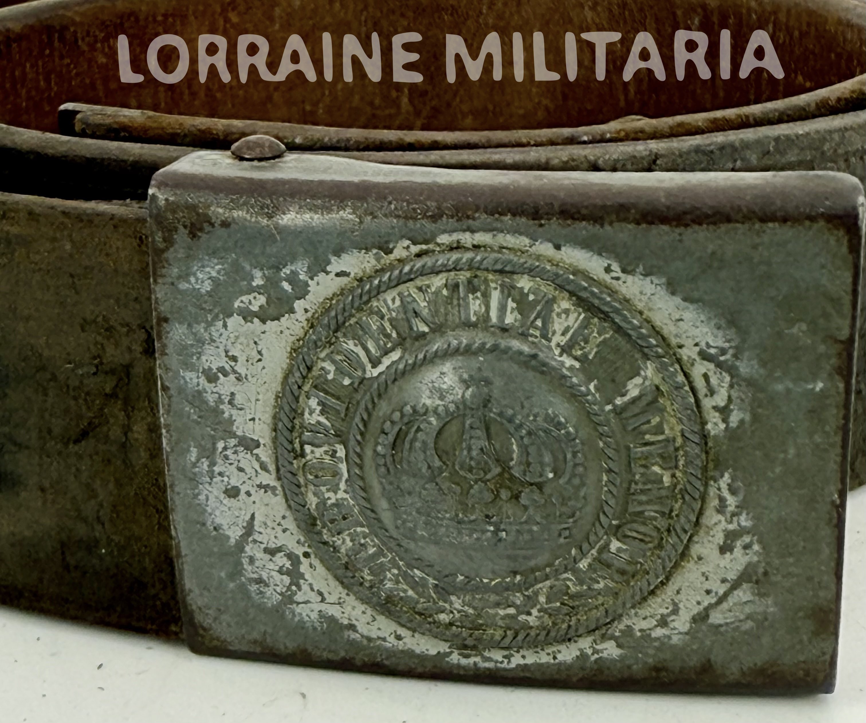 militaria : CEINTURON TROUPE ERSATZ SAXON MLE 1915 EN FER AVEC MACARON ZINC SOUDE