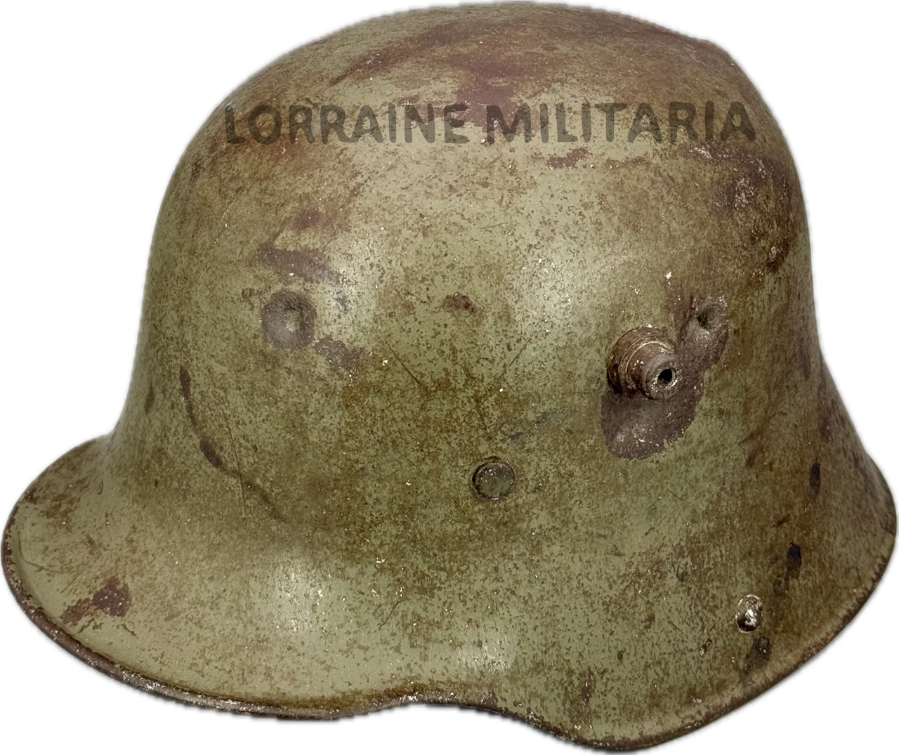 militaria : CASQUE ALLEMAND STAHLHELM MLE 1916 FELDGRAU IMPACTS BATAILLE