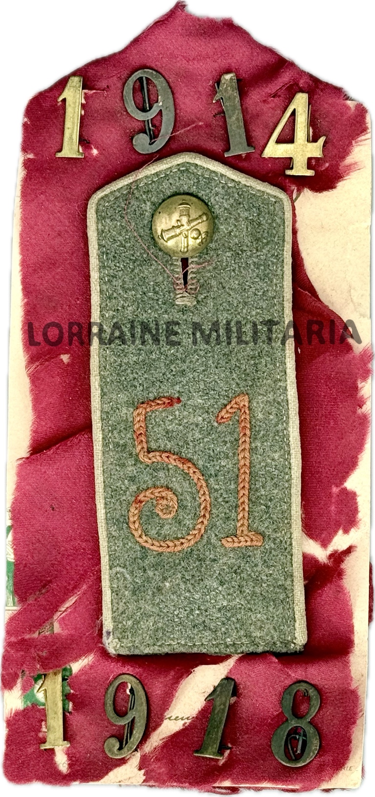 militaria : SOUVENIR PATTE D'EPAULE ALLEMANDE MODELE 1915 DU 51 ème REGIMENT D'INFANTERIE