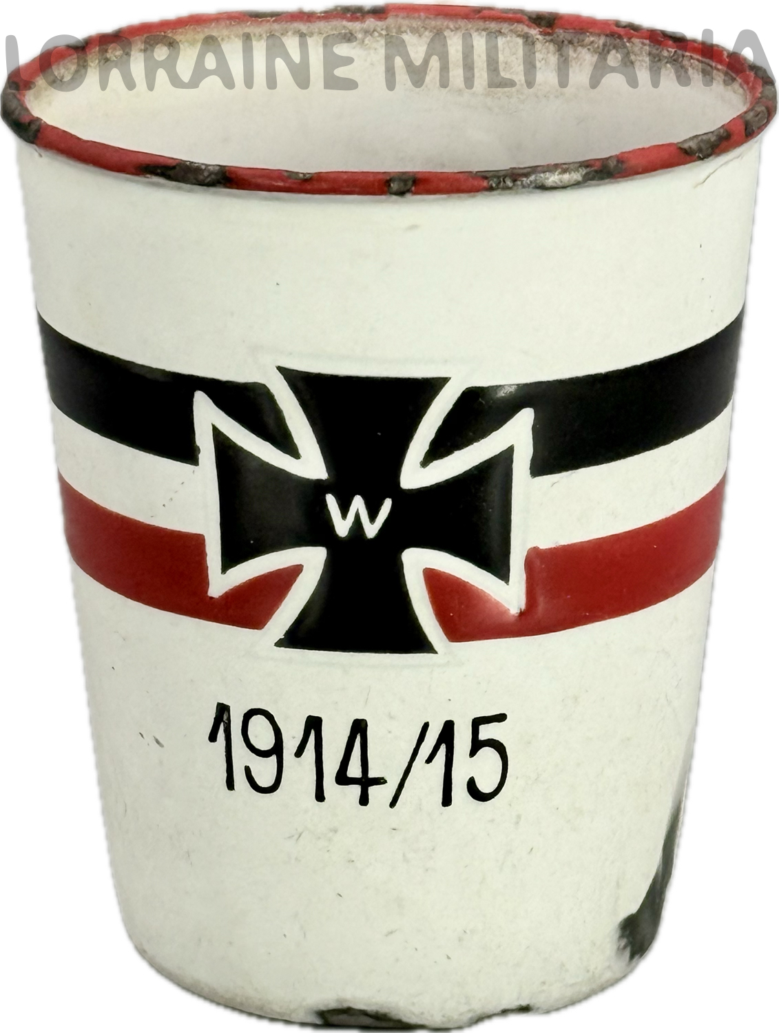 militaria : TASSE ALLEMANDE ÉMAILLÉE CROIX DE FER 1914 / 1915