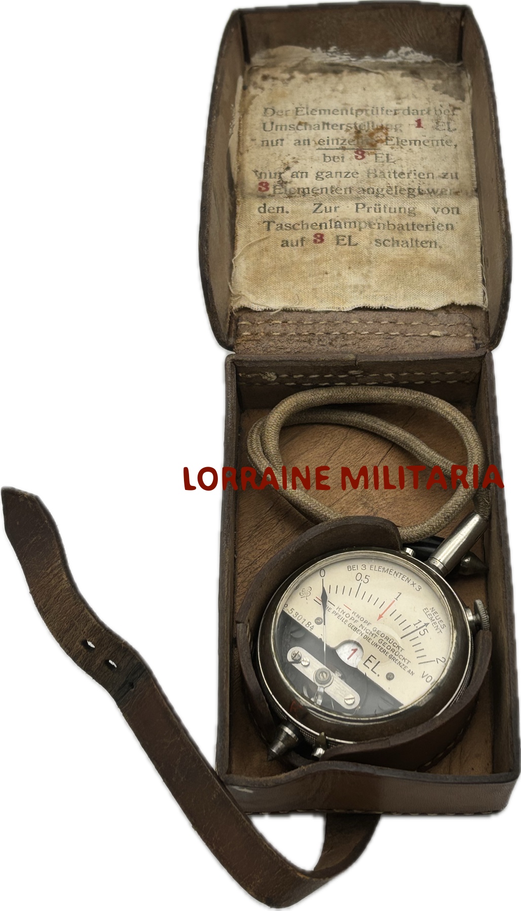 militaria : VOLTMETRE COMPLET AVEC ETUI CUIR DE TRANSPORT