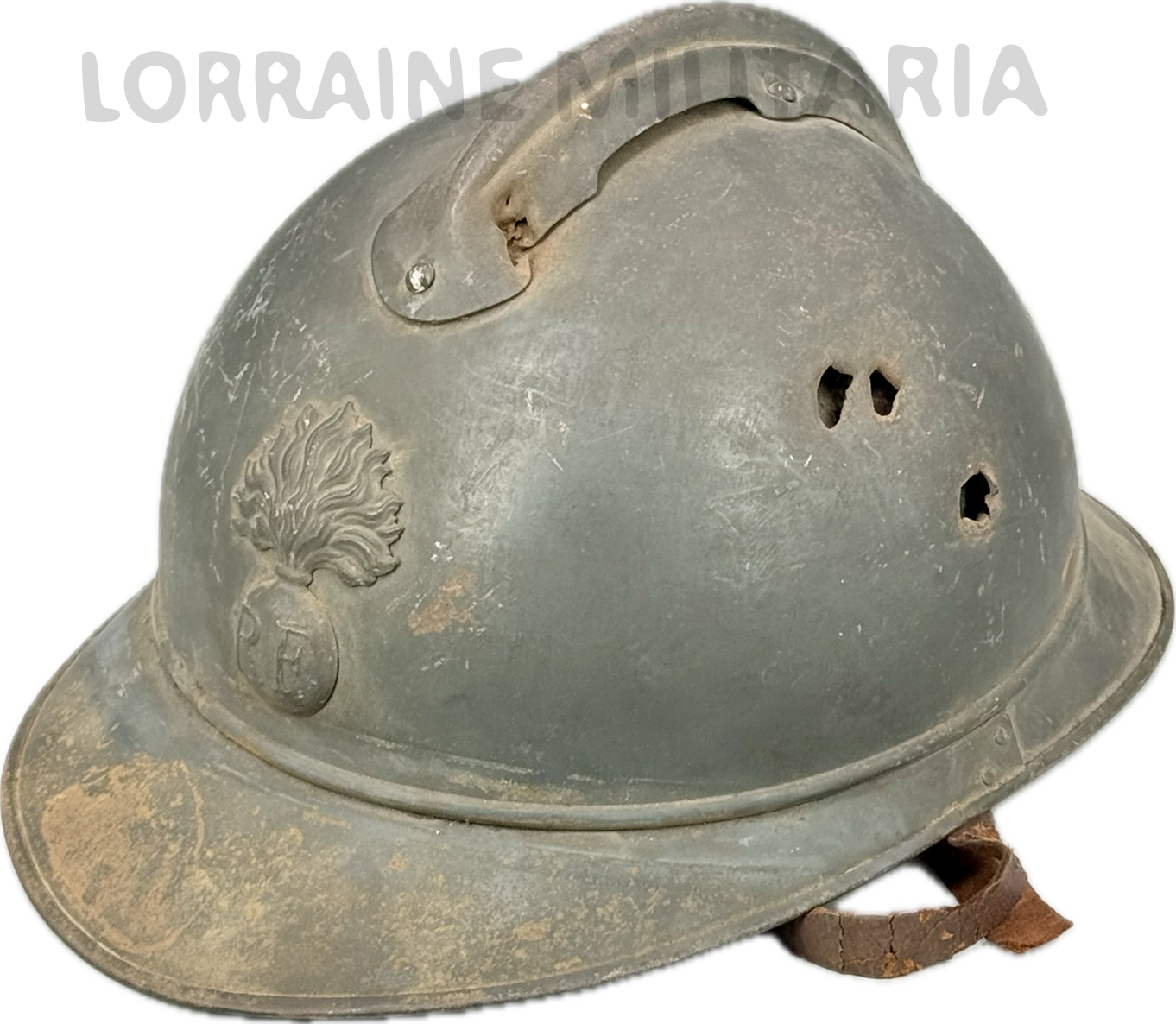 militaria : CASQUE ADRIAN INFANTERIE BLEU HORIZON AVEC IMPACTS ECLATS D'OBUS GRENIER